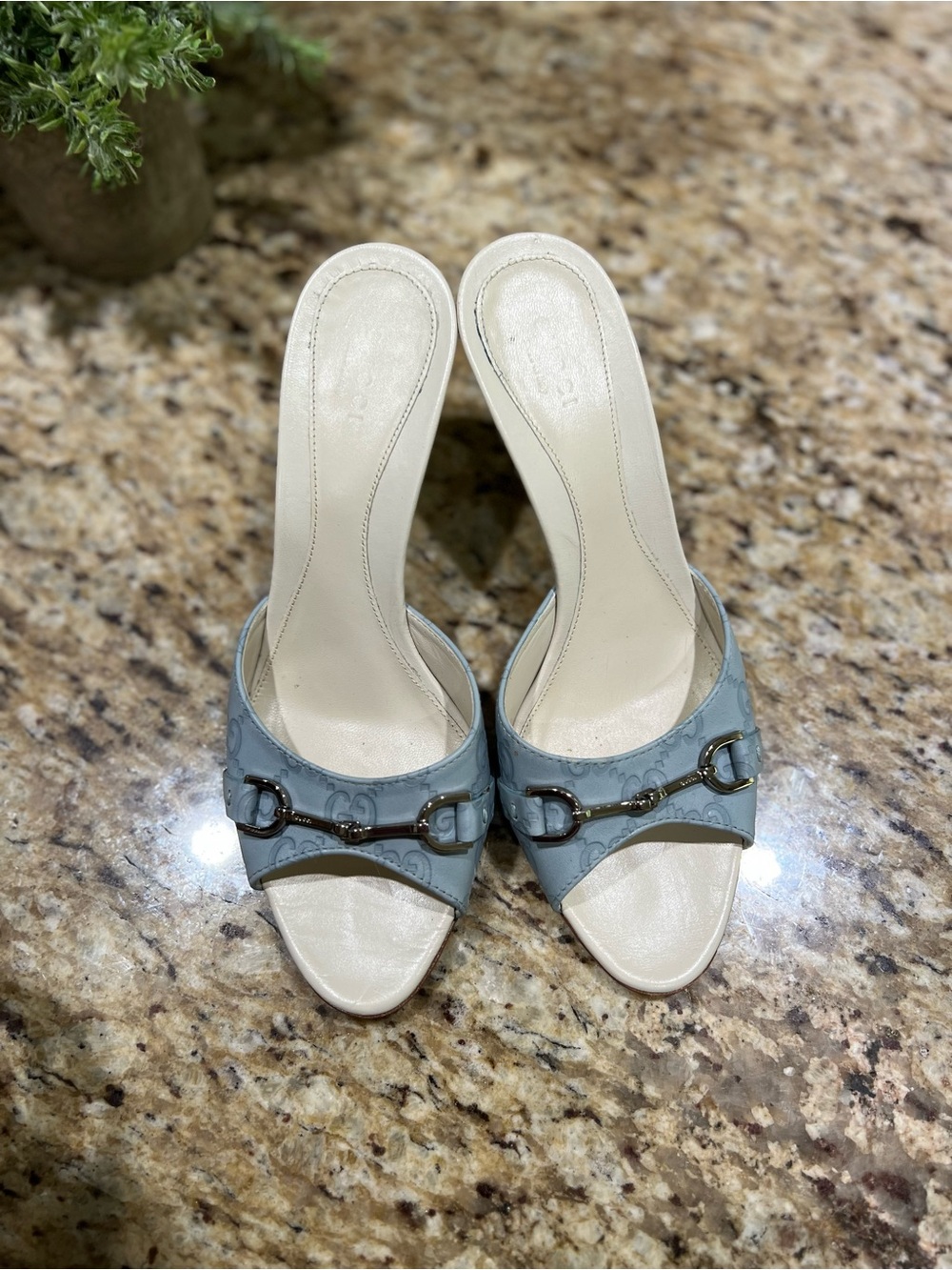 Gucci Blue Leather Guccissima Horsebit Mule Heels 36.5C